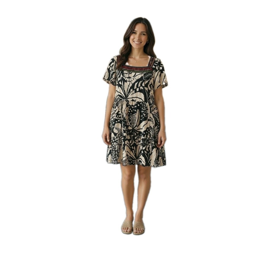 Maximalist Boho Chic Farm Rio Leaf Tropical Vacation Resortwear Embroidered XL